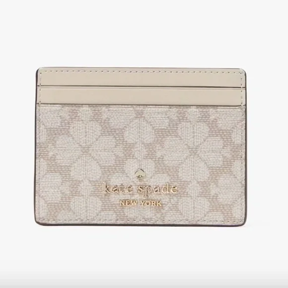 NEW Kate Spade Signature Spade Flower Madison Small Slim Card Holder Dark Beige - Picture 5 of 6